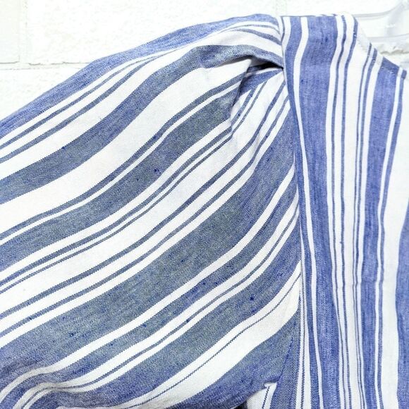 CABI Blue White Linen Striped Puff Sleeve Top XS - Picture 4 of 9
